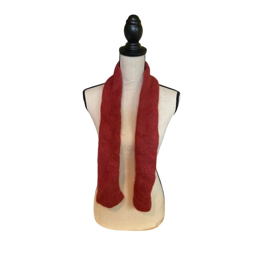 Womans Rectangle Wool Blend Scarf Hand Knit Red  Textured Preppy